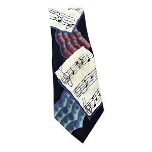 Vintage Deco Mode Upbeat Necktie Music Themed Silk Tie Black Abstract Notes